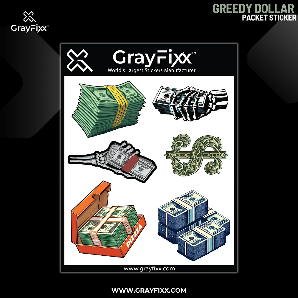 Greedy Dollar Packet Sticker | Made In Premium Gloss Vinyl With FPF(Fade Protection Film), Water Proof, Precut Sticker, Pack Of 1